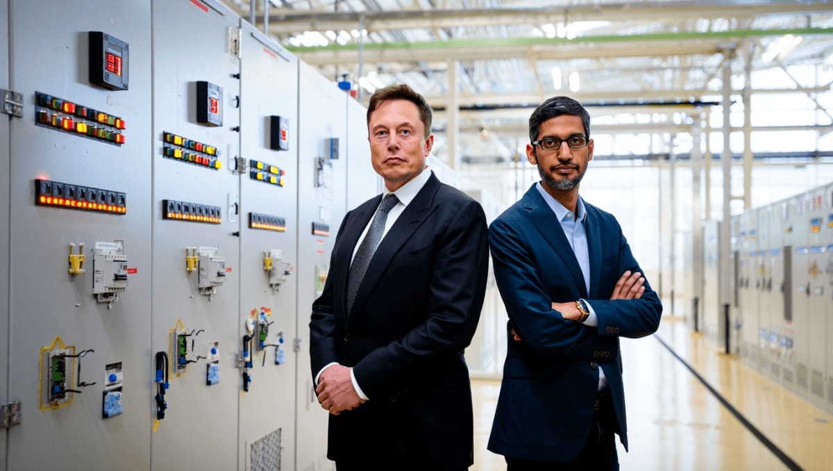Silhouetted electricity pylon grid