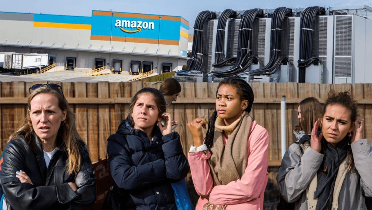 Servers glow in a data center rack.