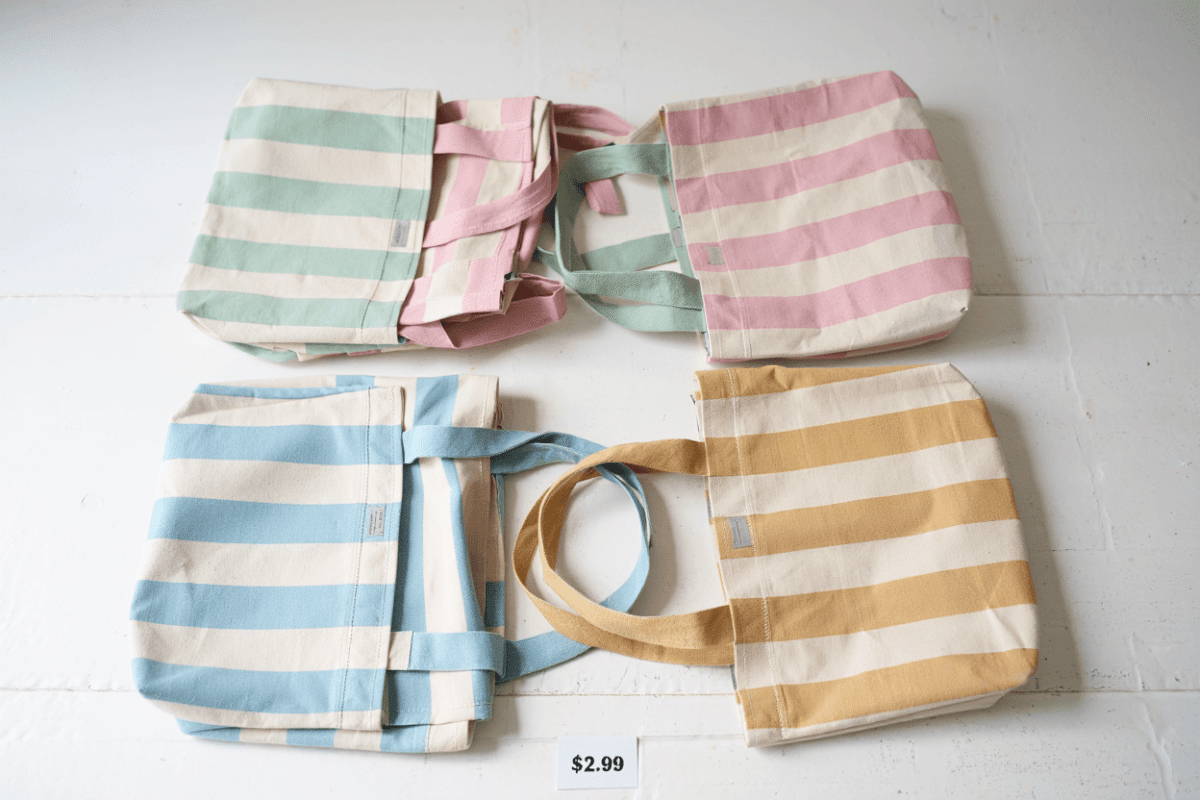 Trader Joe's mini tote bags drop today in 4 pastel stripes for $2.99