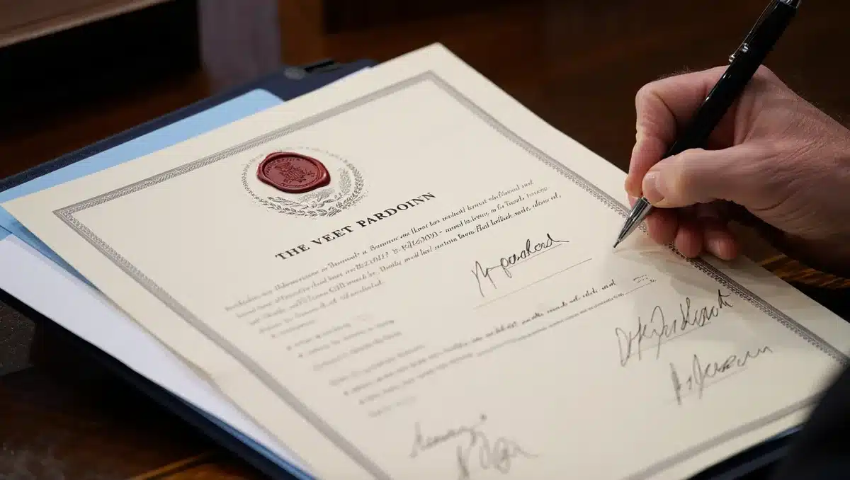A close-up of a formal pardon document with official seals and signatures | presidential pardon document