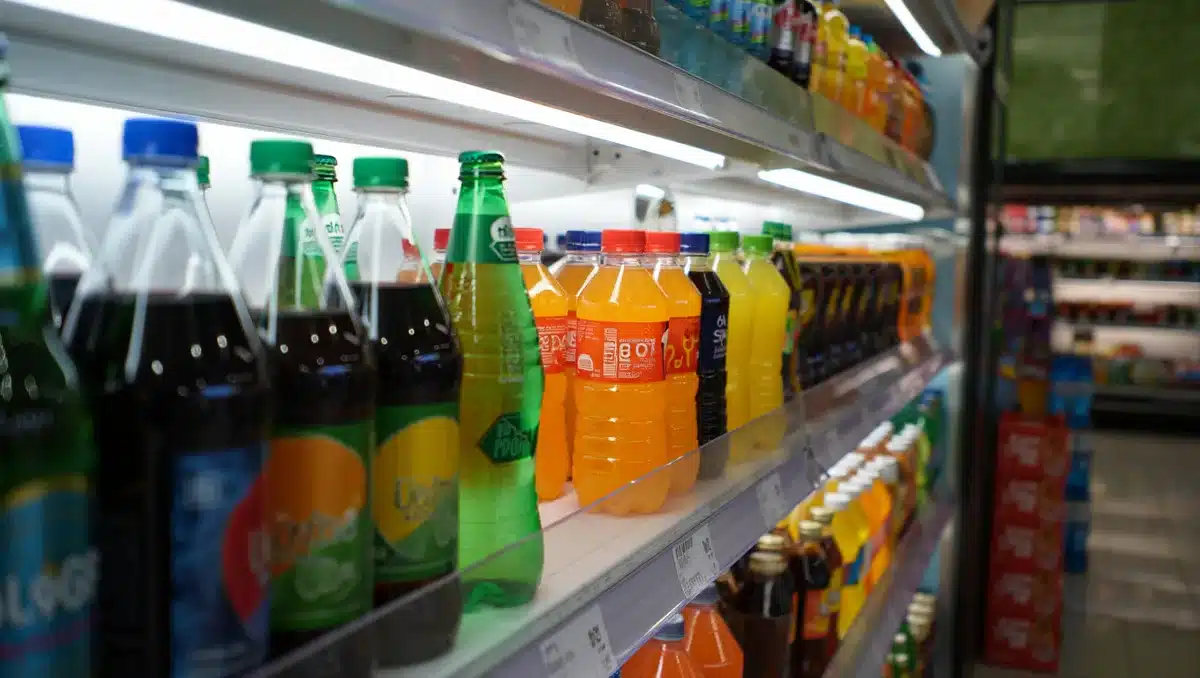 beverage bottles on retail shelf | beverage products display