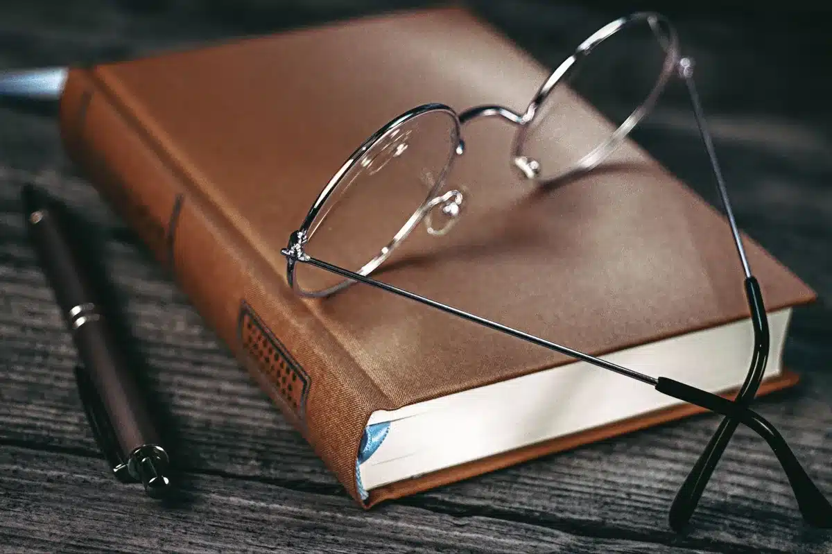 A leather-bound memoir lying open on a wooden desk, pages yellowed with age, a fountain pen resting on the spine, soft natural light from a window illuminating the text, intimate and reflective atmosphere