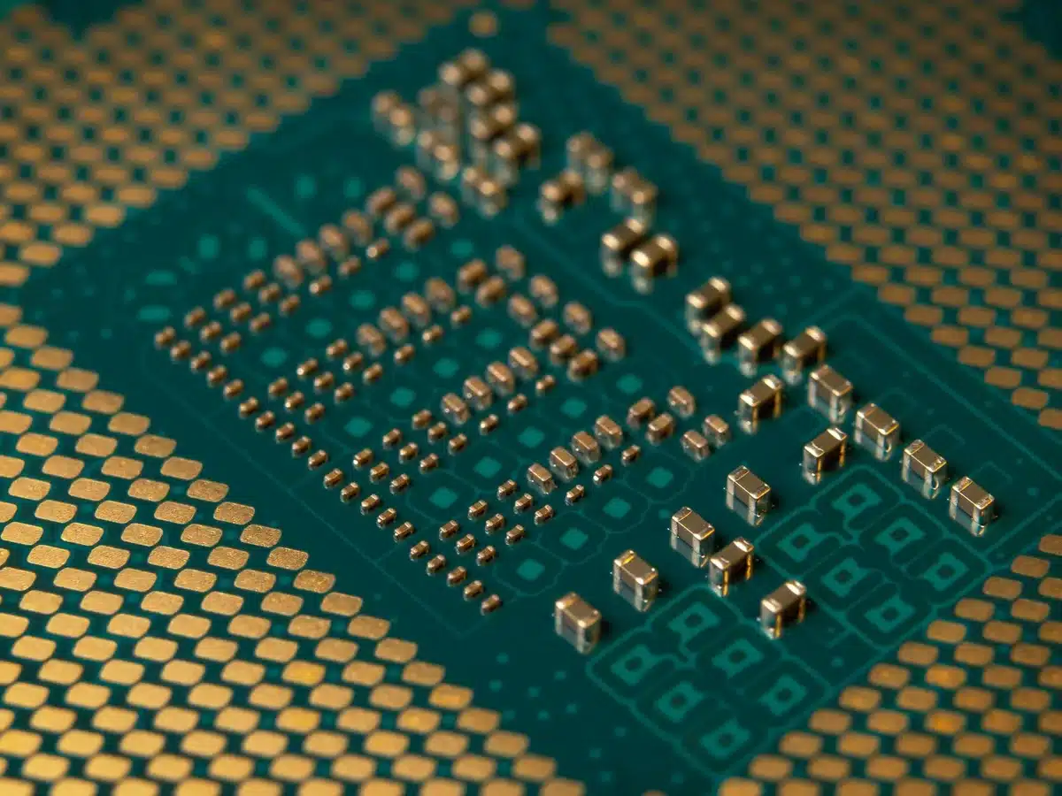A stock market screen displaying semiconductor ticker symbols and price charts in red, showing declining memory chip stocks.