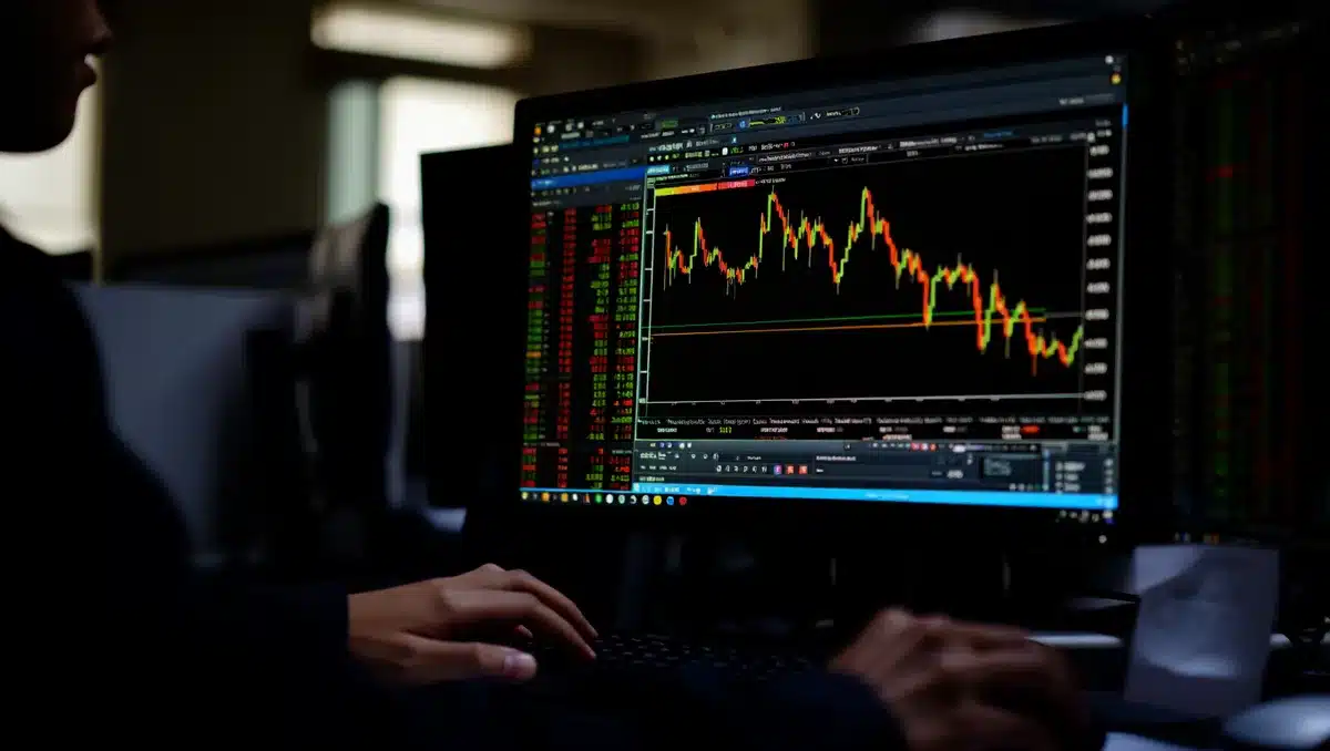 Glowing stock market data on a dark screen | stock market trading graph