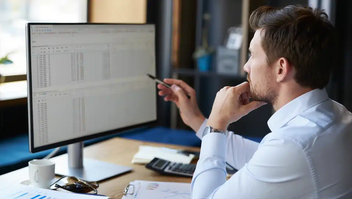 Analyst reviewing quarterly earnings forecast on a computer screen | financial analysis earnings forecast