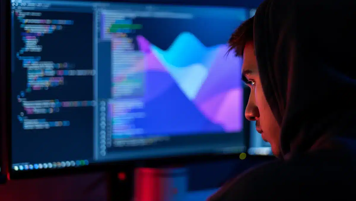 A glowing software development interface displaying code and AI model optimization layers, with abstract geometric shapes representing different hardware architectures converging into a unified platform, soft blue and purple lighting against dark background | software development AI infrastructure