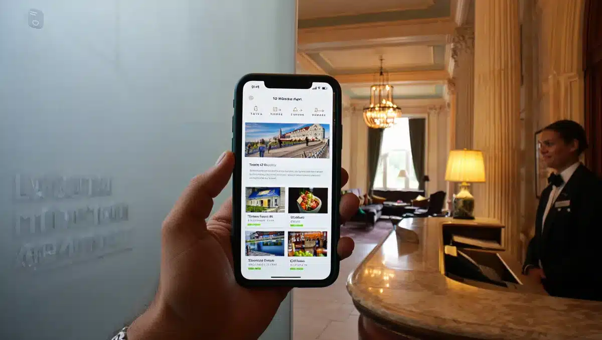 A split-screen comparison showing a modern smartphone interface displaying travel and dining rewards on one side, and a luxury hotel lobby with concierge desk on the other, symbolizing premium card benefits | premium credit card benefits travel