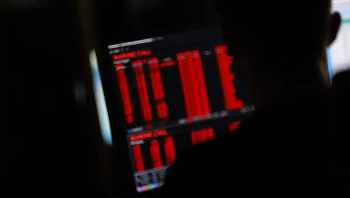 A close-up of a margin call notification on a computer screen, numbers in red, the glow of a trading terminal in darkness | margin call alert notification