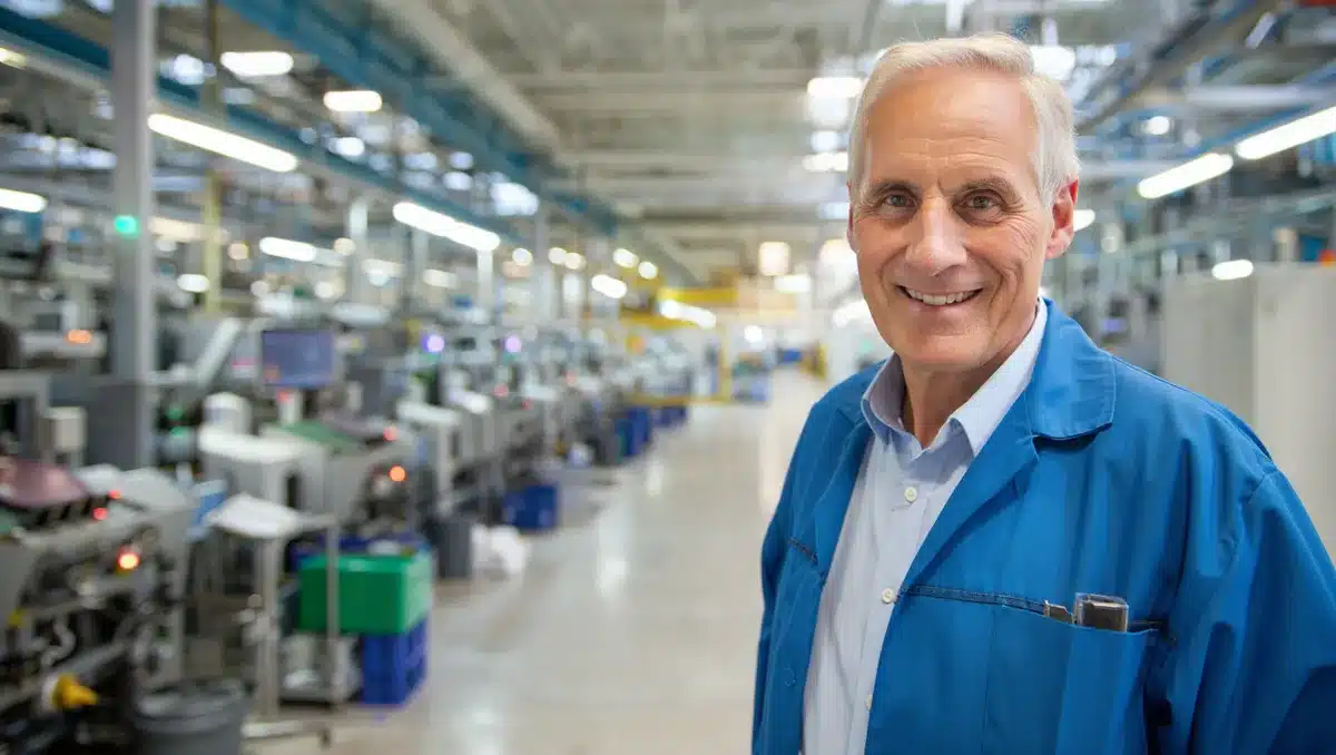 A modern semiconductor fabrication facility with rows of gleaming wafer processing equipment under bright industrial lighting, production machinery in operation, representing advanced chip manufacturing capacity | chip fabrication plant interior