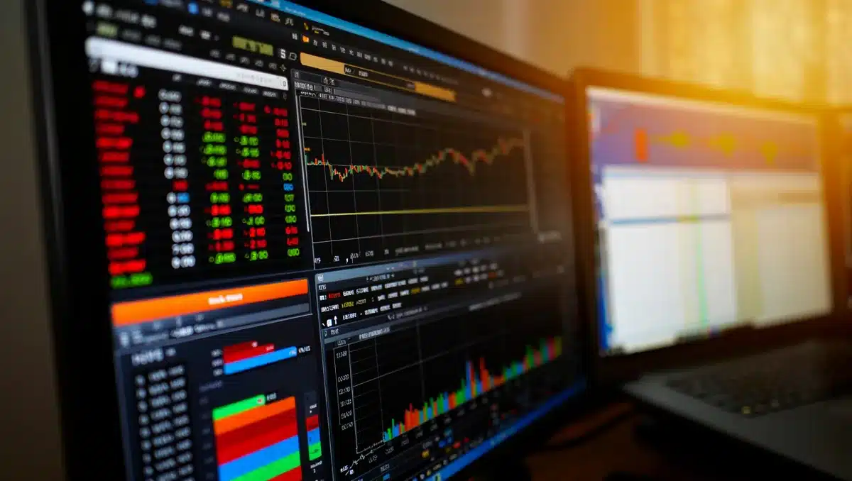 Stock market trading screen displaying live price data and performance charts | stock market data visualization