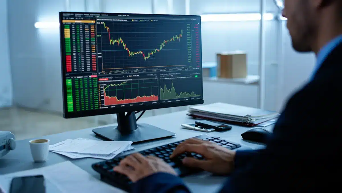 Stock trading terminal displaying semiconductor sector gains with upward trending lines | stock market performance