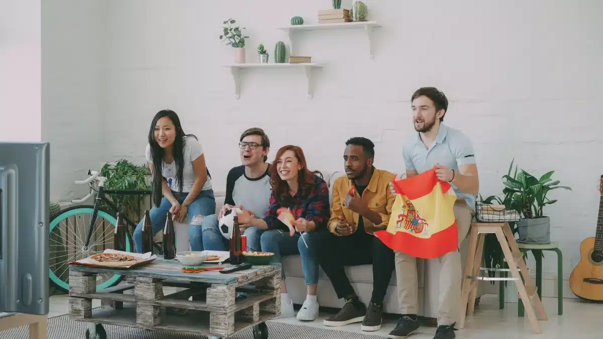 A split-screen political debate scene