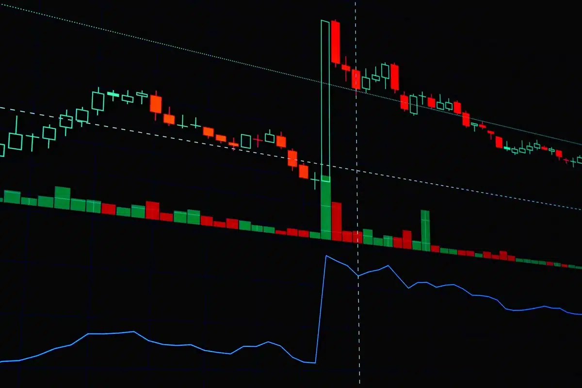 Record earnings chart displayed on a glowing stock market screen, upward trending line illuminated in green, data center infrastructure visible in the background, financial metrics highlighted