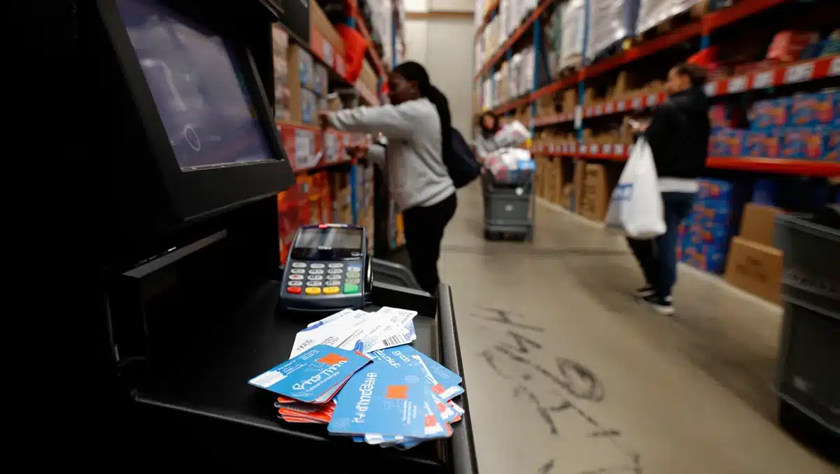 Warehouse retail environment with membership cards and digital checkout systems | retail warehouse interior