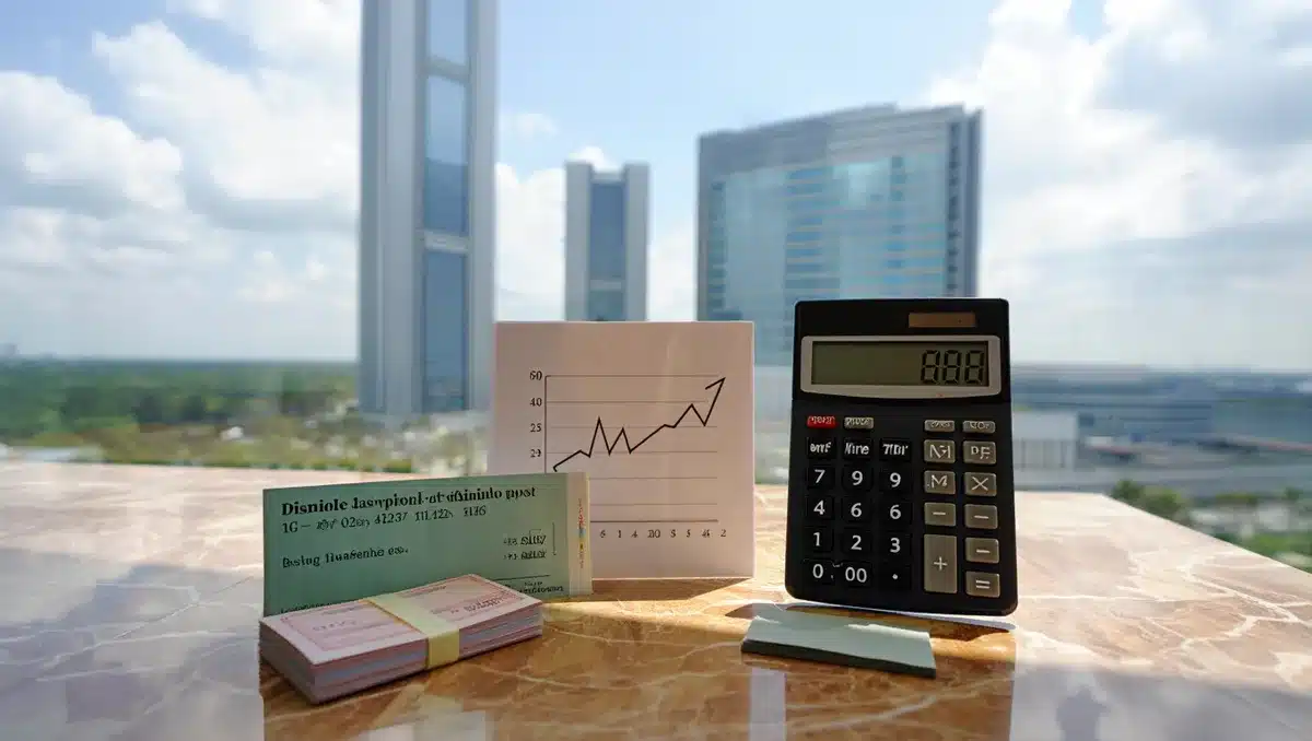 Corporate headquarters buildings with dividend payment symbols and upward trending arrows | corporate dividend announcement