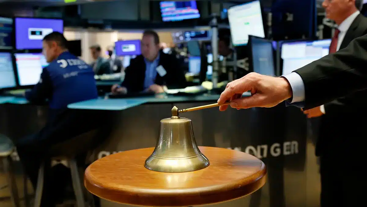 Stock market opening bell ringing on trading floor | stock market bell opening