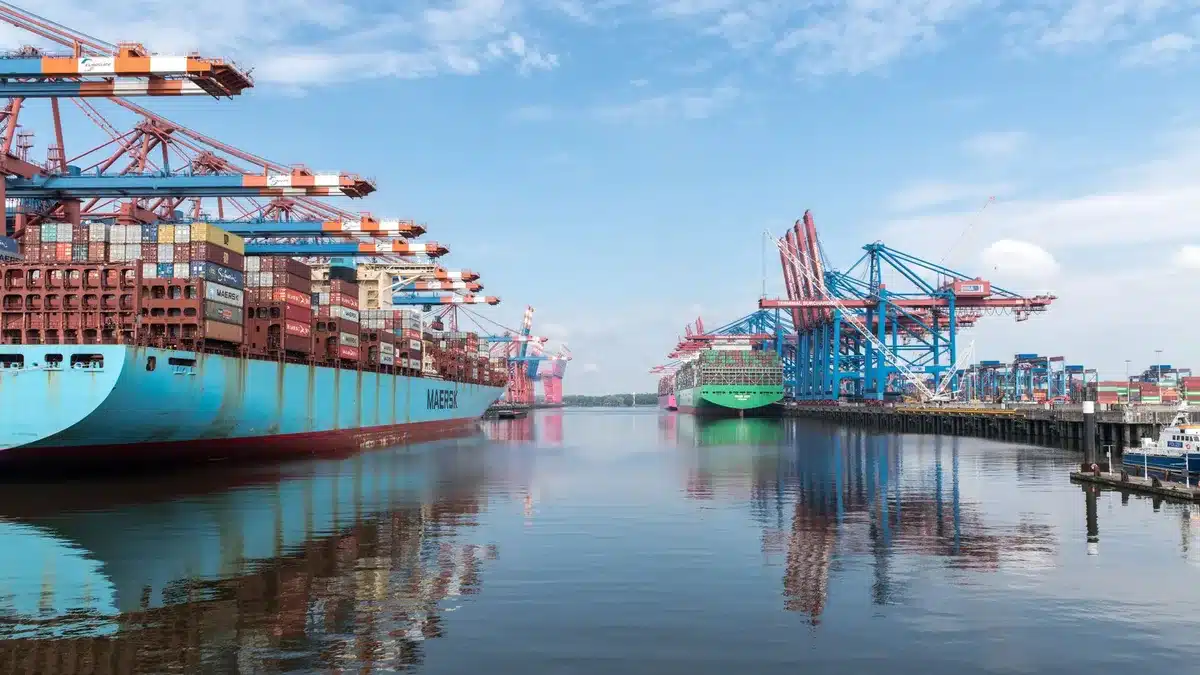 Global trade routes and shipping containers