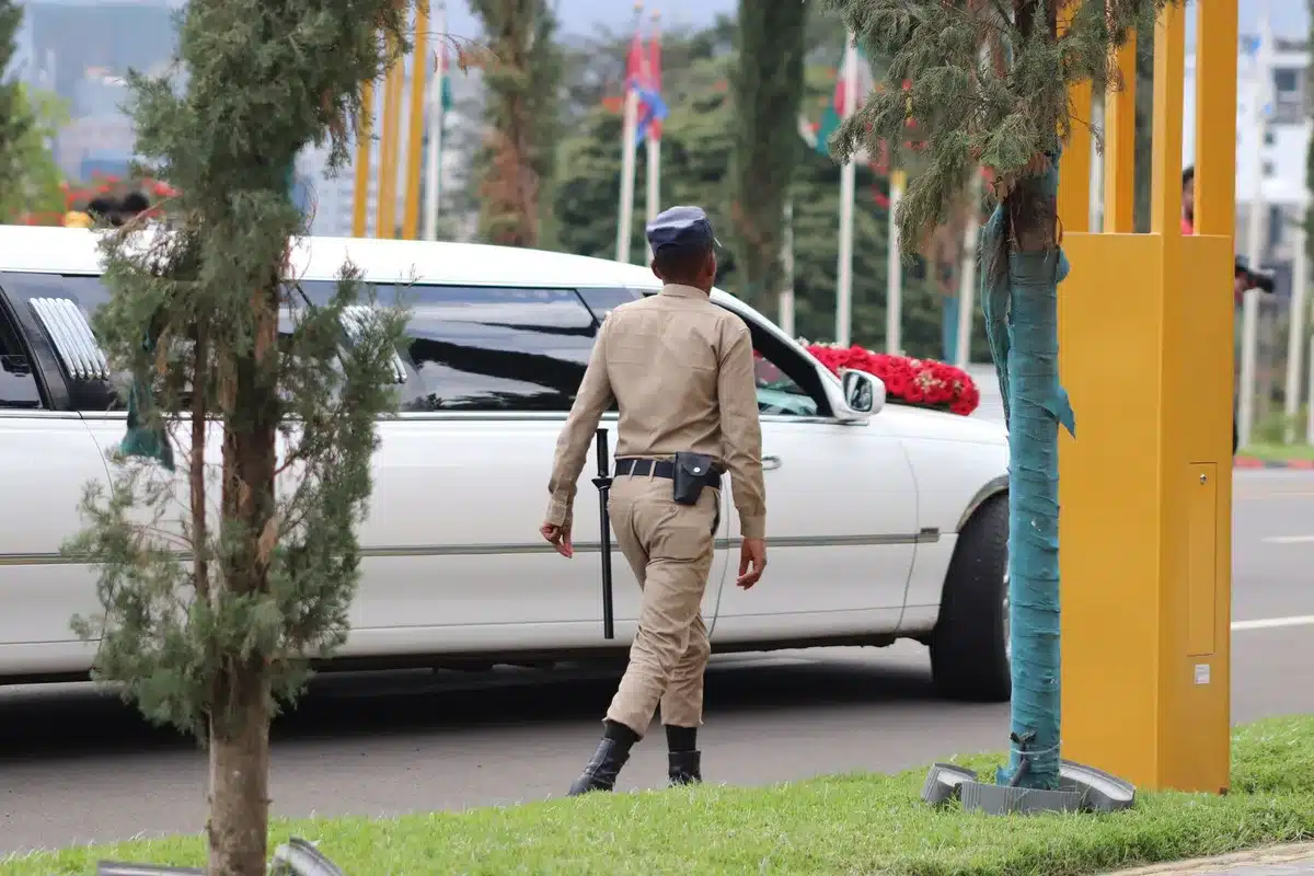A silhouette of a person in an SUV trunk with motorcade vehicles blurred in motion, capturing the moment of extreme loyalty and unusual access