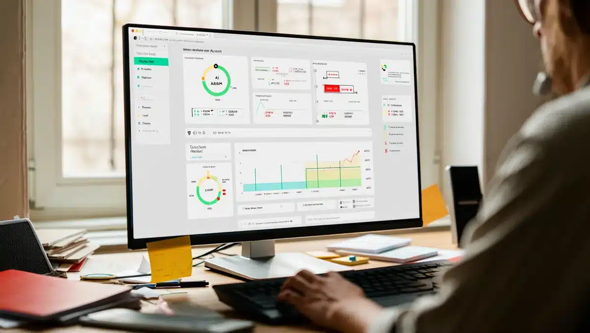 A computer screen showing a customer service dashboard with AI agent status indicators and call routing visualization, representing agentic AI deployment | customer service AI dashboard