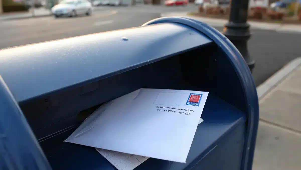Mail ballot envelope in USPS collection box | mail voting ballot