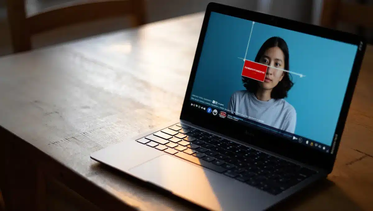 A laptop screen displaying streaming video content with advertisement overlay, soft blue light from screen reflecting on desk surface | connected TV advertising streaming