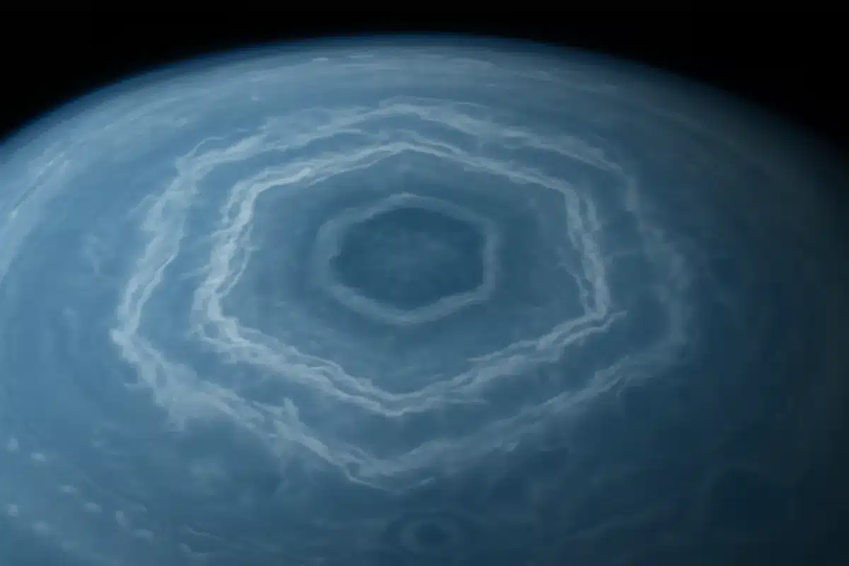 Hubble discovers 10-sided decagon swirling around Saturn's south pole