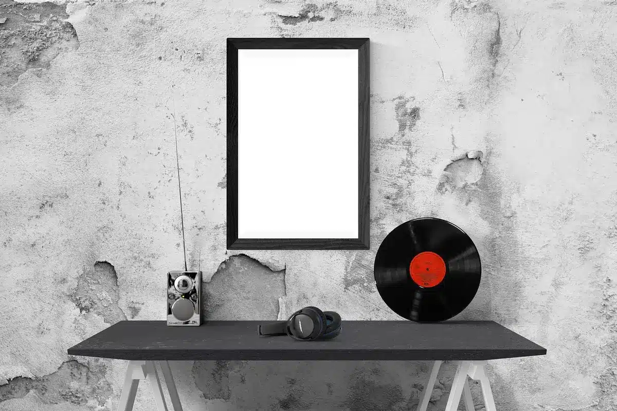 An art gallery wall displaying framed rejection letters and handwritten notes from famous entrepreneurs, spotlit museum lighting, white walls, visitors viewing silhouettes in soft focus.