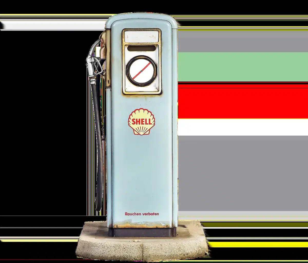 Close-up of a generic fuel pump price display and an anonymous hand pointing, no logos visible